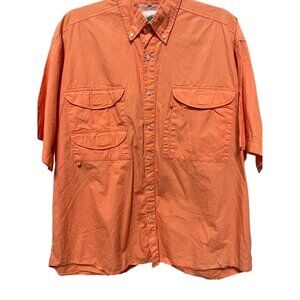 Cajun Mens Fishing Shirt XL Solid Orange Hunting Hiking Button Up Short Sleeve